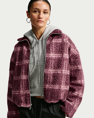Nike Sportswear Women's Oversized Plaid High-Pile Fleece Jacket